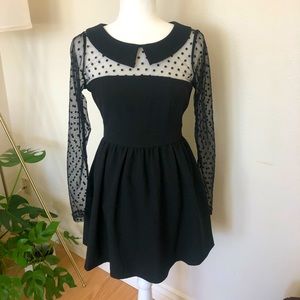 Black Polka Dot Mesh Long Sleeve Dress